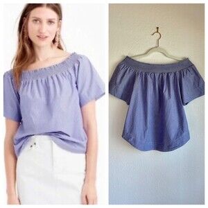 J.Crew Women's Pinstripe Popover Off the Shoulder Blouse in Periwinkle Size 2